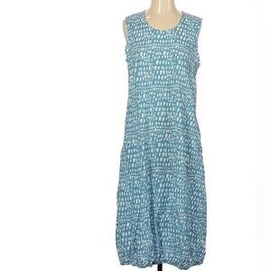 Blue and white sleeveless midi dress with pockets size small